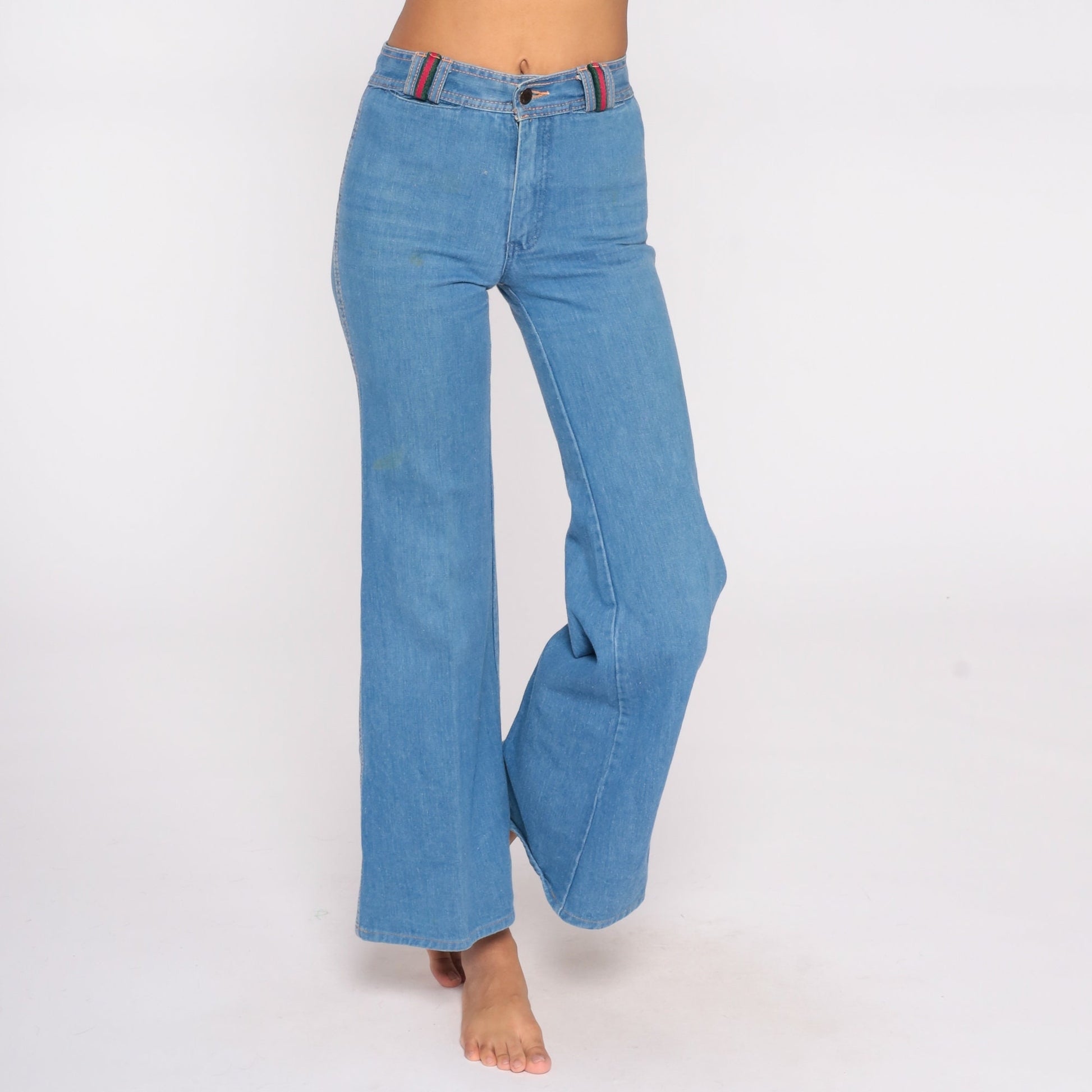 70s Lavion High Waisted Bell Bottom Jeans Blue Stripe Extra Small XS