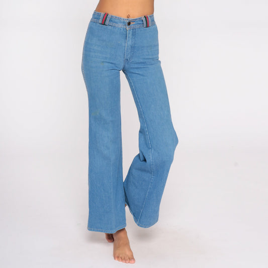 70s Lavion High Waisted Bell Bottom Jeans Blue Stripe Extra Small XS