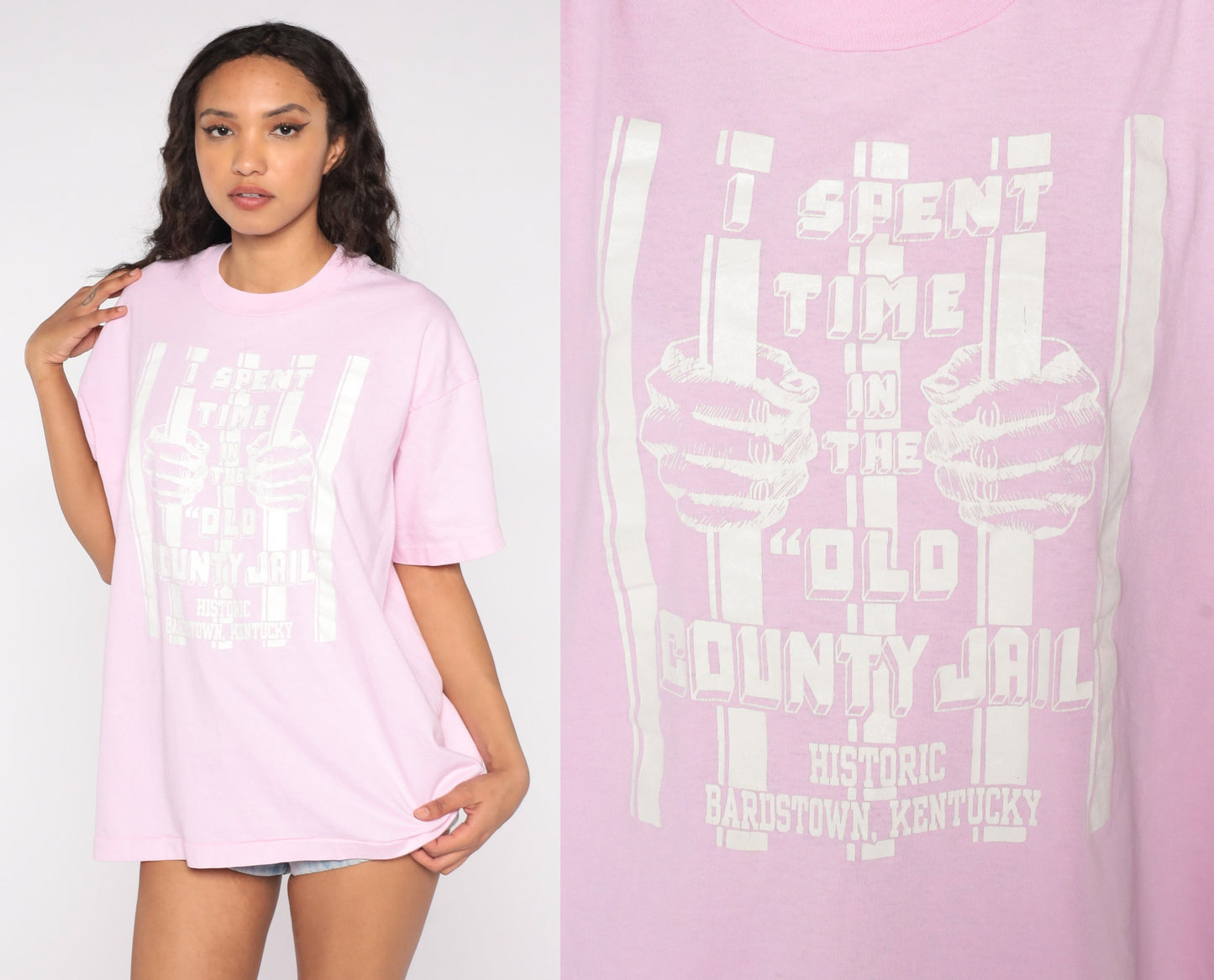 90s Kentucky Jail Bardstown Graphic T-Shirt Pink Screen Stars Extra Large XL