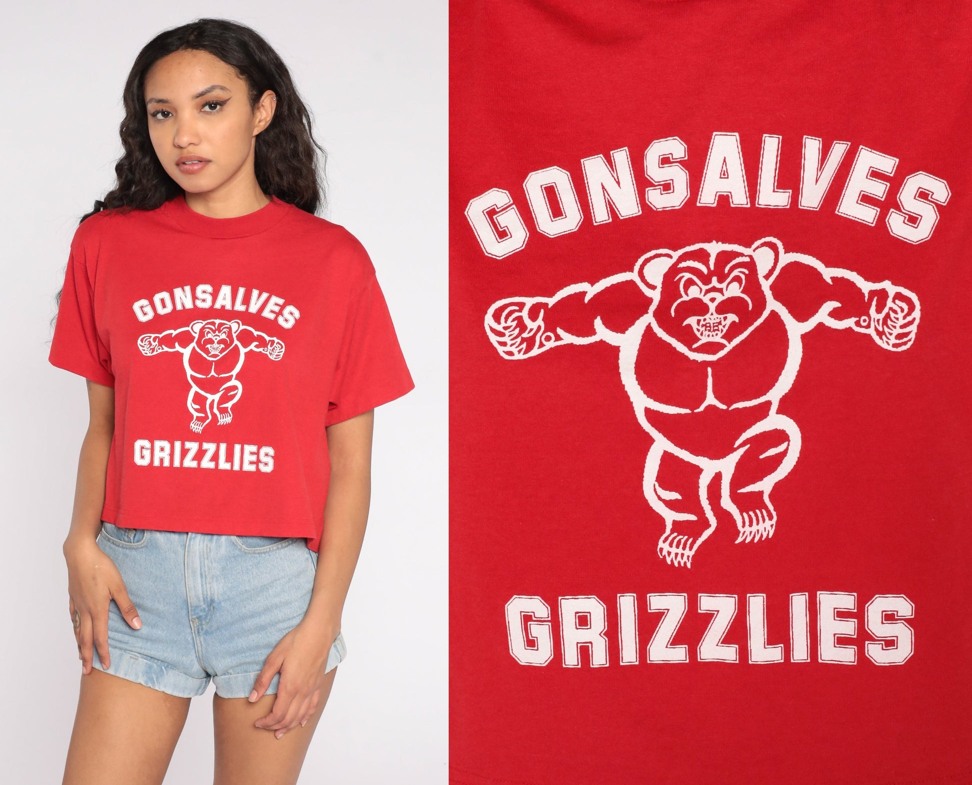 90s Gonsalves Grizzlies Graphic Tee Red Screen Stars Cerritos Elementary Large