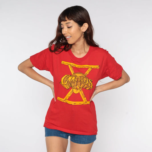 1980 Commodores Band Tee Single Stitch Red Cotton Graphic Shirt Medium