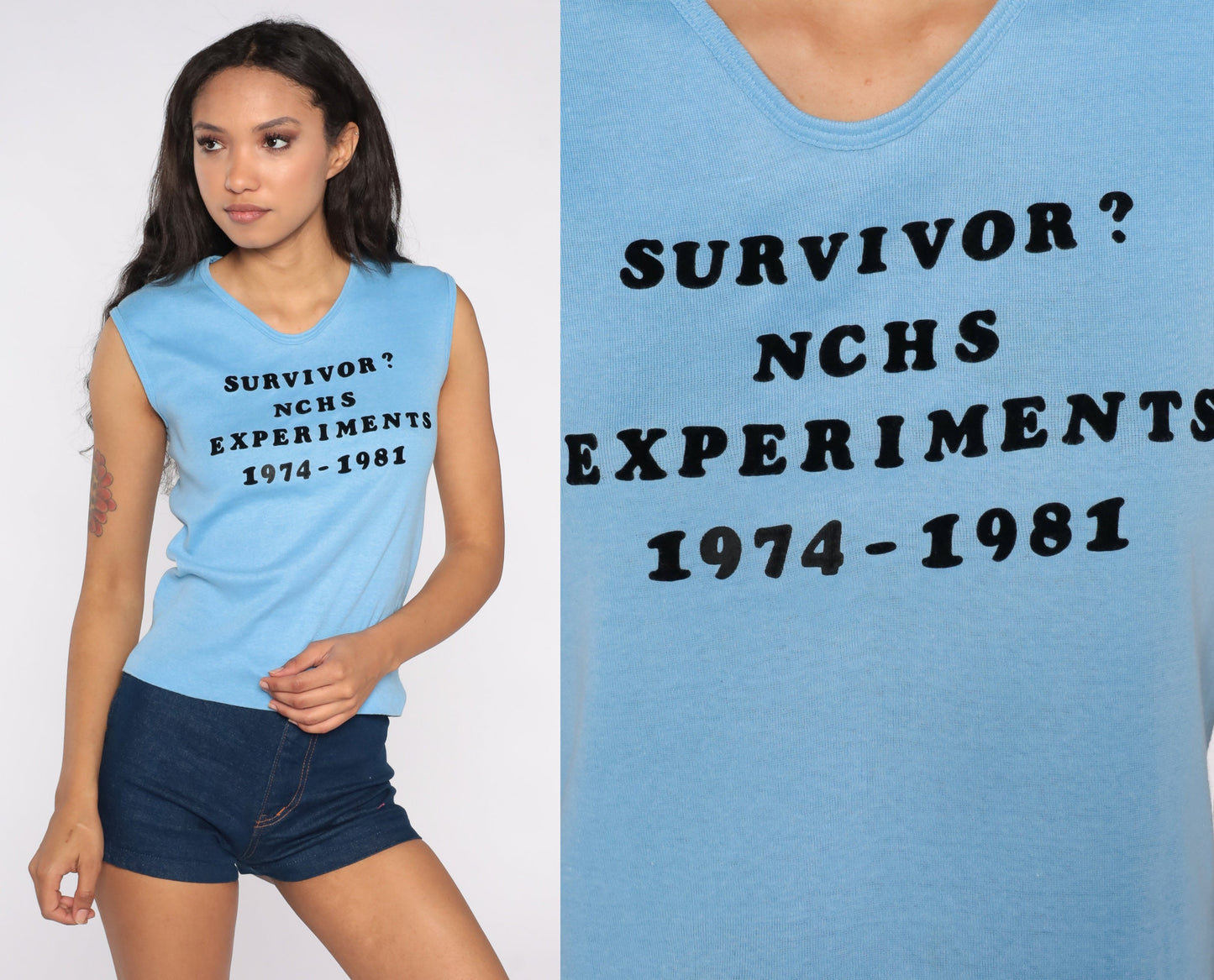 80s CDC NCHS Experiments Survivor Graphic T-Shirt Baby Tee Small
