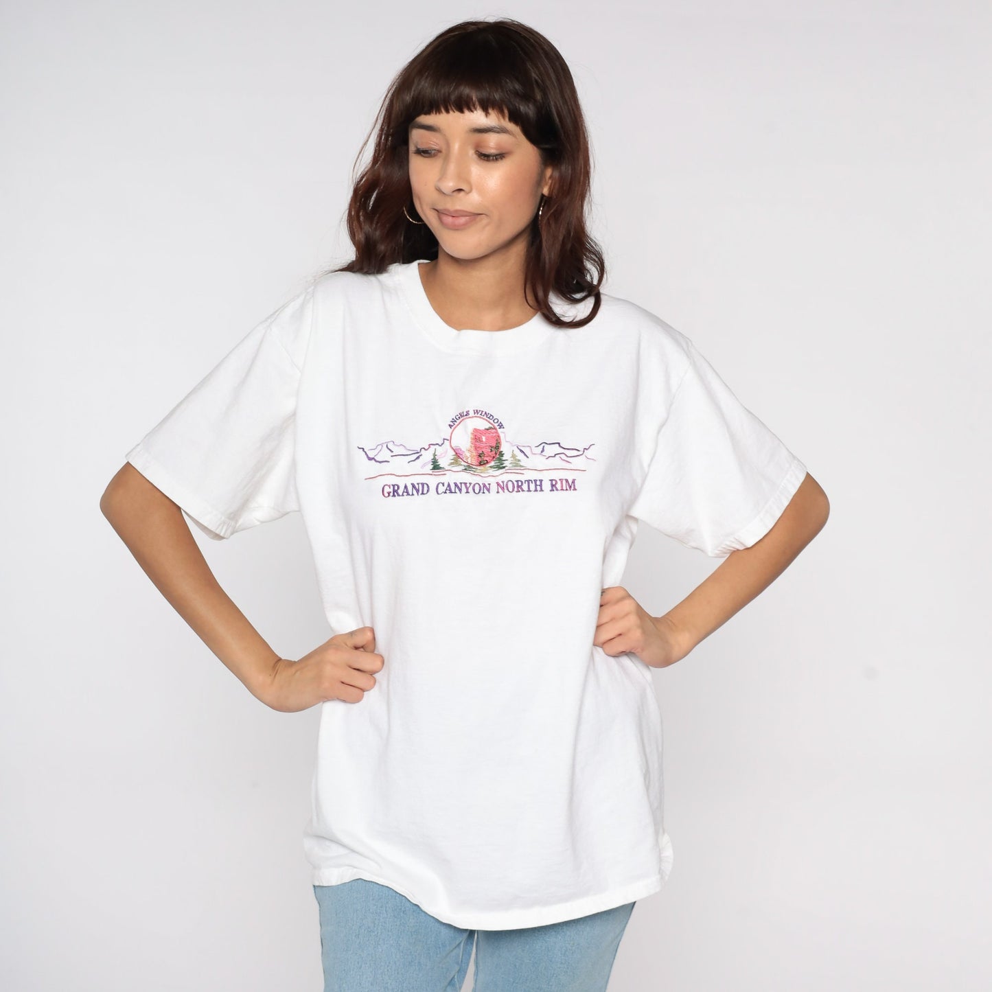 90s Grand Canyon North Rim Angels Window Embroidered T-Shirt White Large