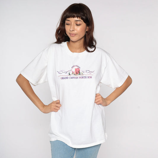 90s Grand Canyon North Rim Angels Window Embroidered T-Shirt White Large