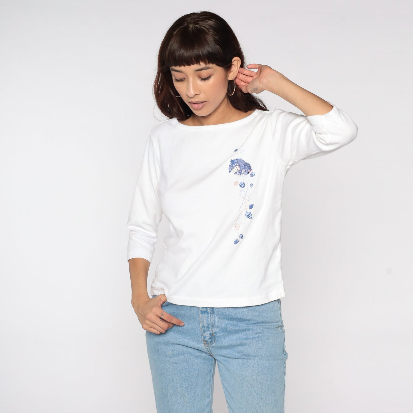 90s Disney Eeyore Winnie The Pooh Embroidered Cotton Tee White Large L