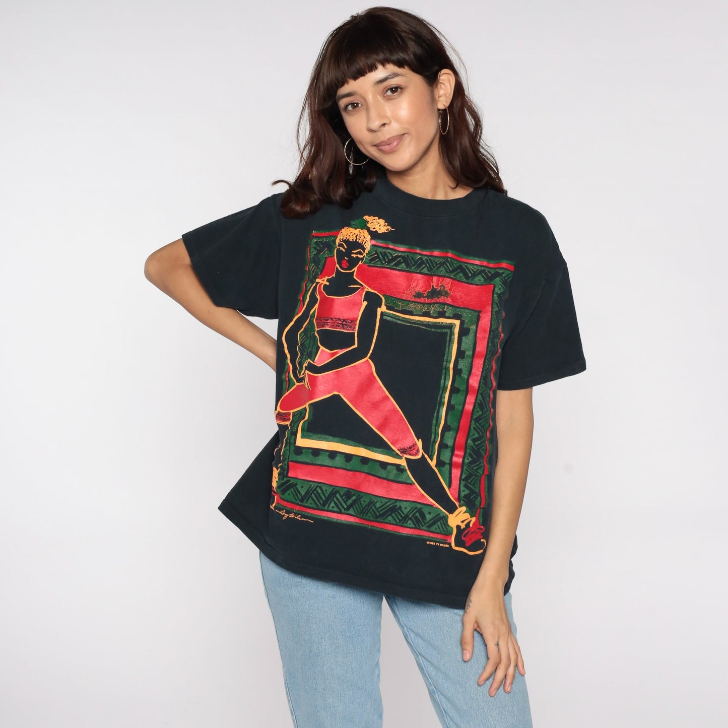 90s Ty Wilson Female Athlete Graphic T-Shirt Black Cotton Extra Large XL