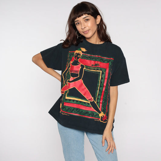 90s Ty Wilson Female Athlete Graphic T-Shirt Black Cotton Extra Large XL