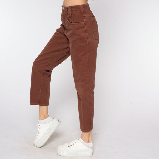 80s Brown High-Waist Tapered Jeans Denim Pants Medium 29