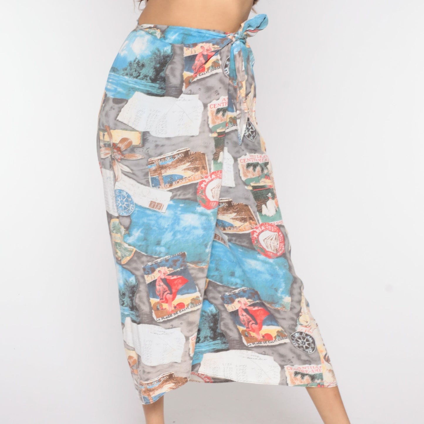 90s Jams World Tropical Wrap Midi Skirt Corsica France Print Small