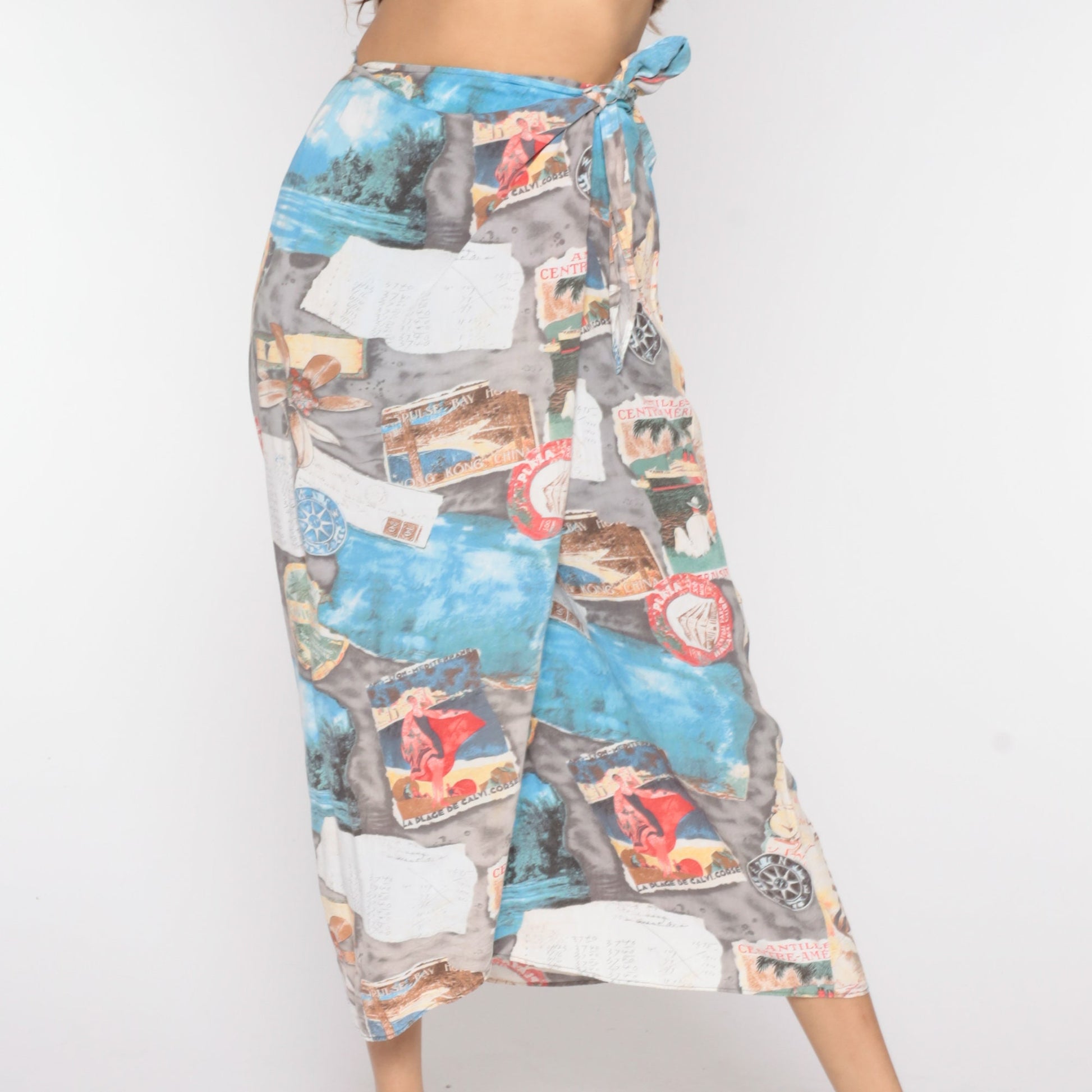 90s Jams World Tropical Wrap Midi Skirt Corsica France Print Small