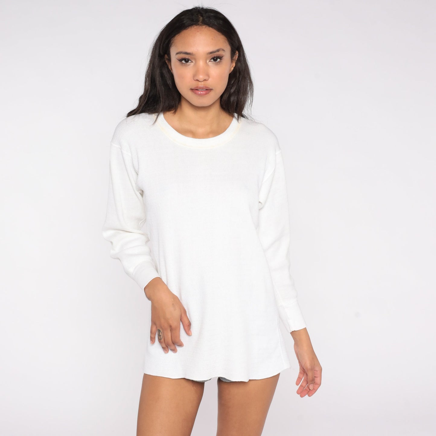 80s White Thermal Waffle Knit Long Sleeve Undershirt Extra Large