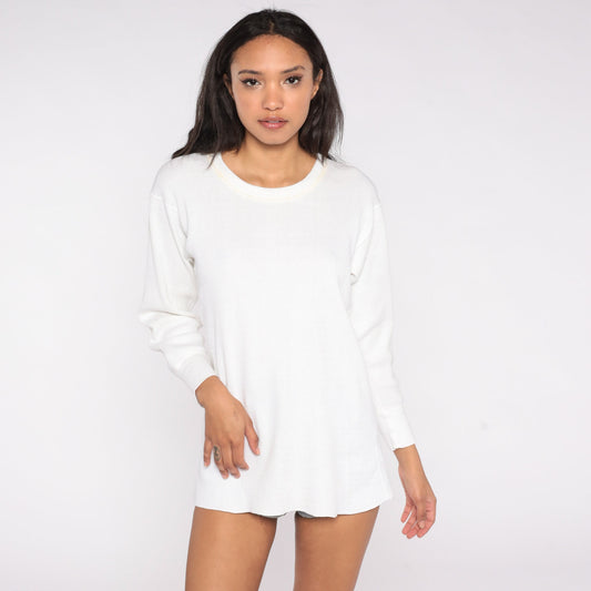 80s White Thermal Waffle Knit Long Sleeve Undershirt Extra Large
