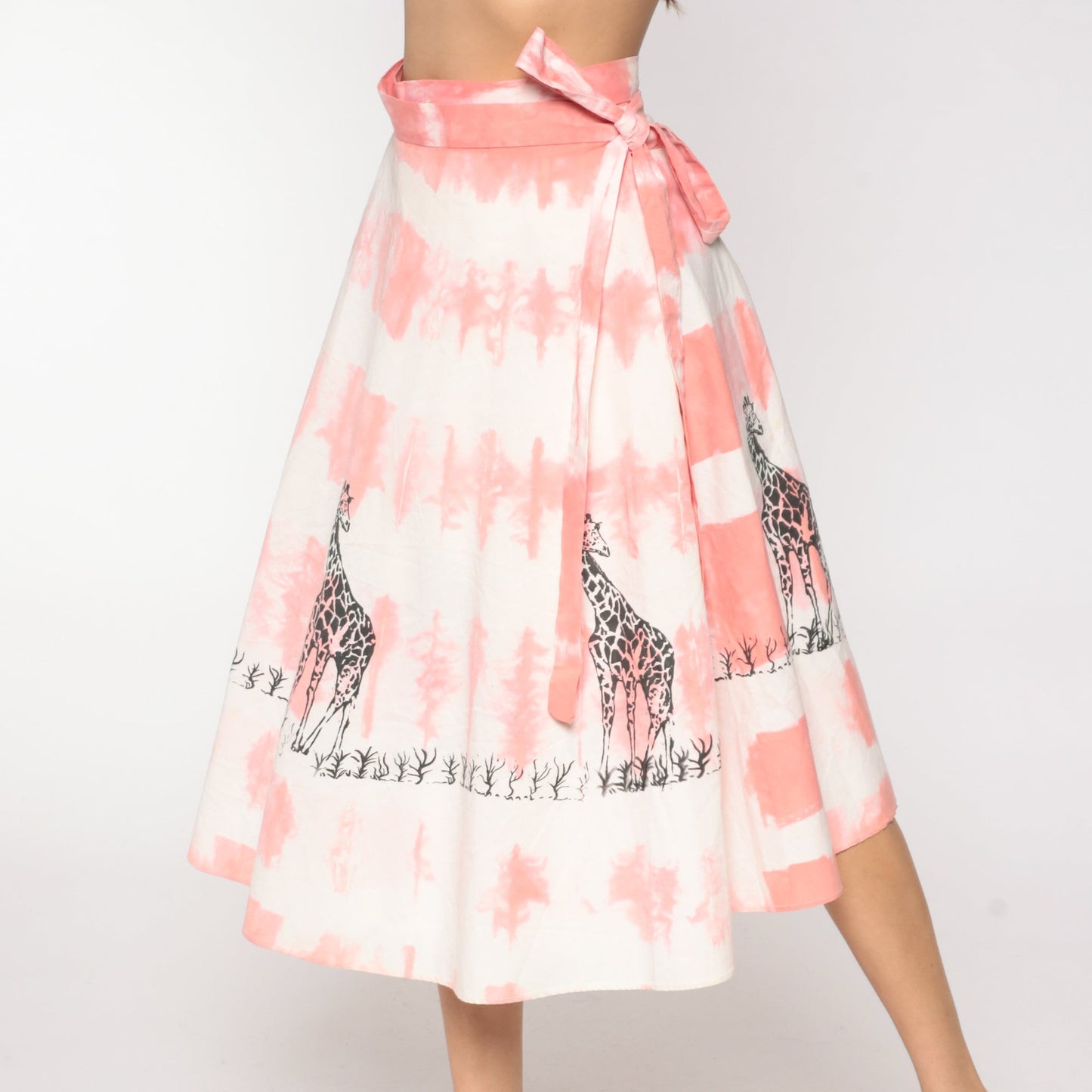 70s Tie Dye Giraffe Print Wrap Skirt Midi Pink High Waisted Small