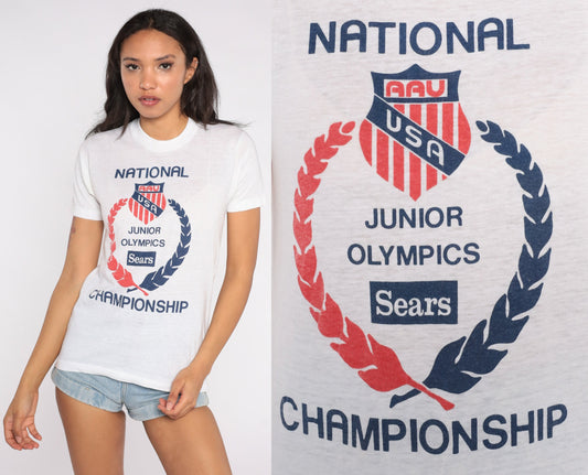 80s Sears Junior Olympics National Championship Graphic Tee White Single Stitch Small
