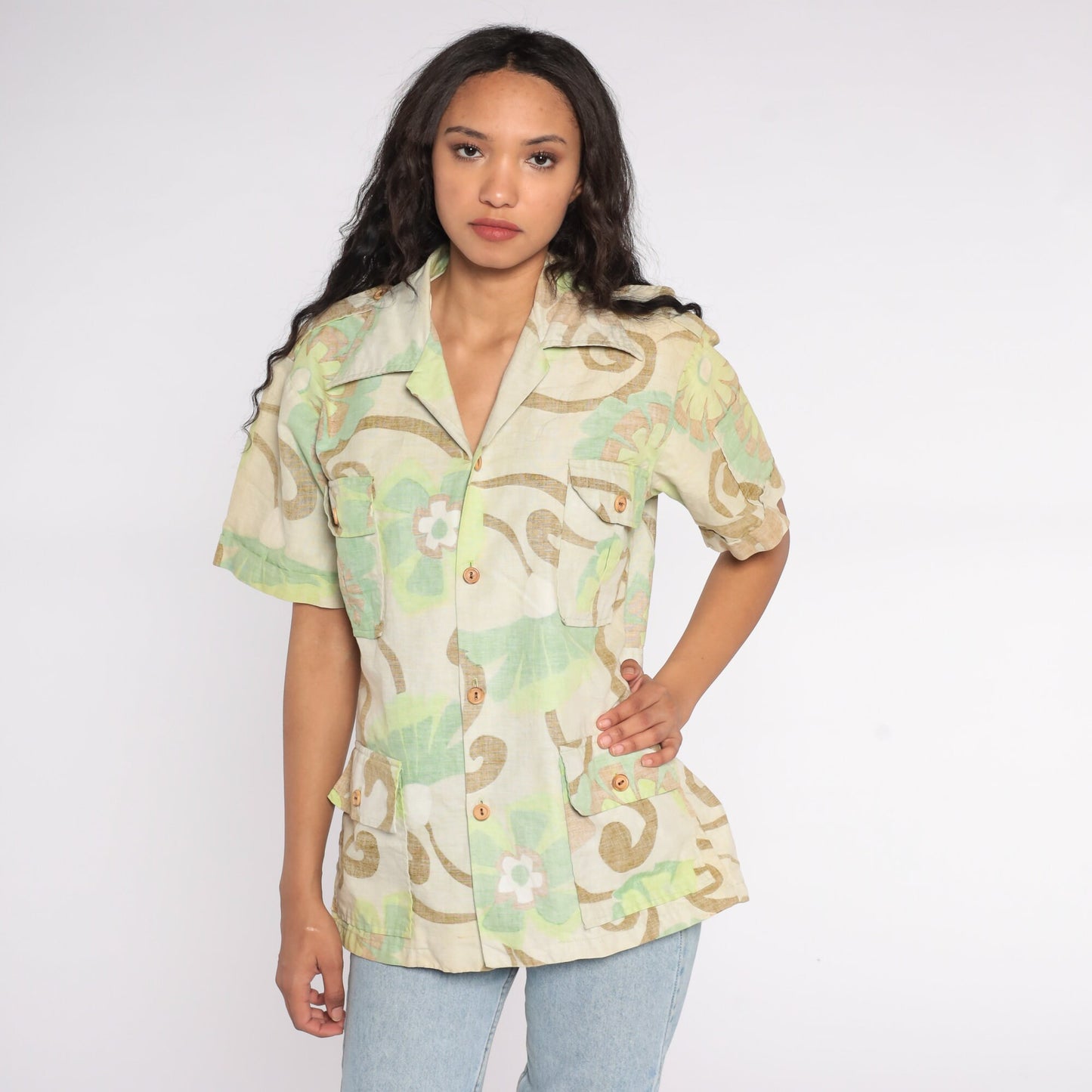 70s Surfline Original Floral Button Up Shirt Cotton Medium
