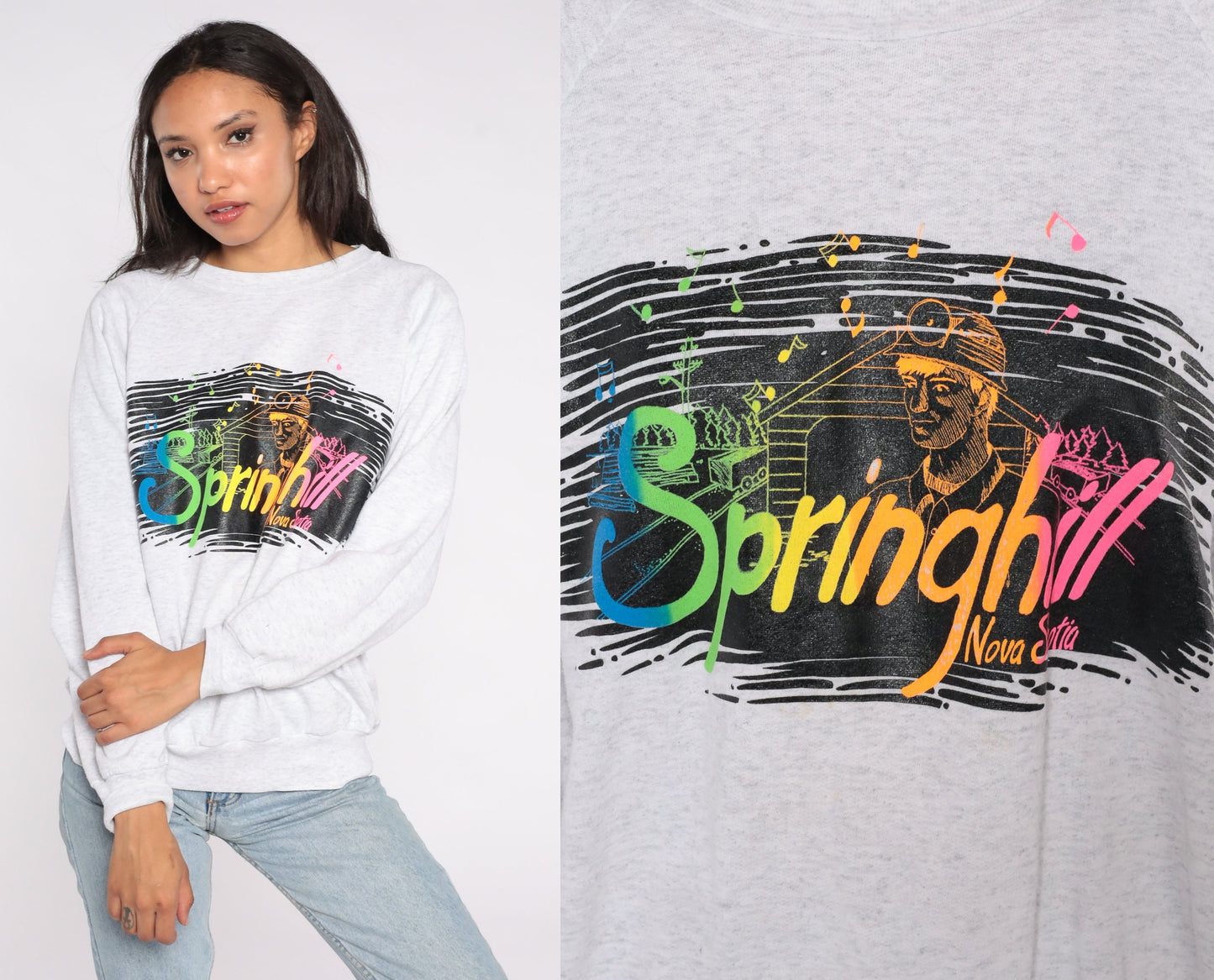 80s Springhill Nova Scotia Miner Neon Graphic Sweatshirt Extra Large