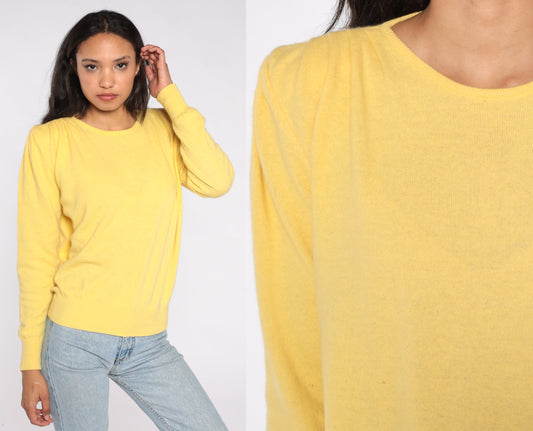80s Benetton Yellow Cashmere Puff Sleeve Sweater Crewneck Medium