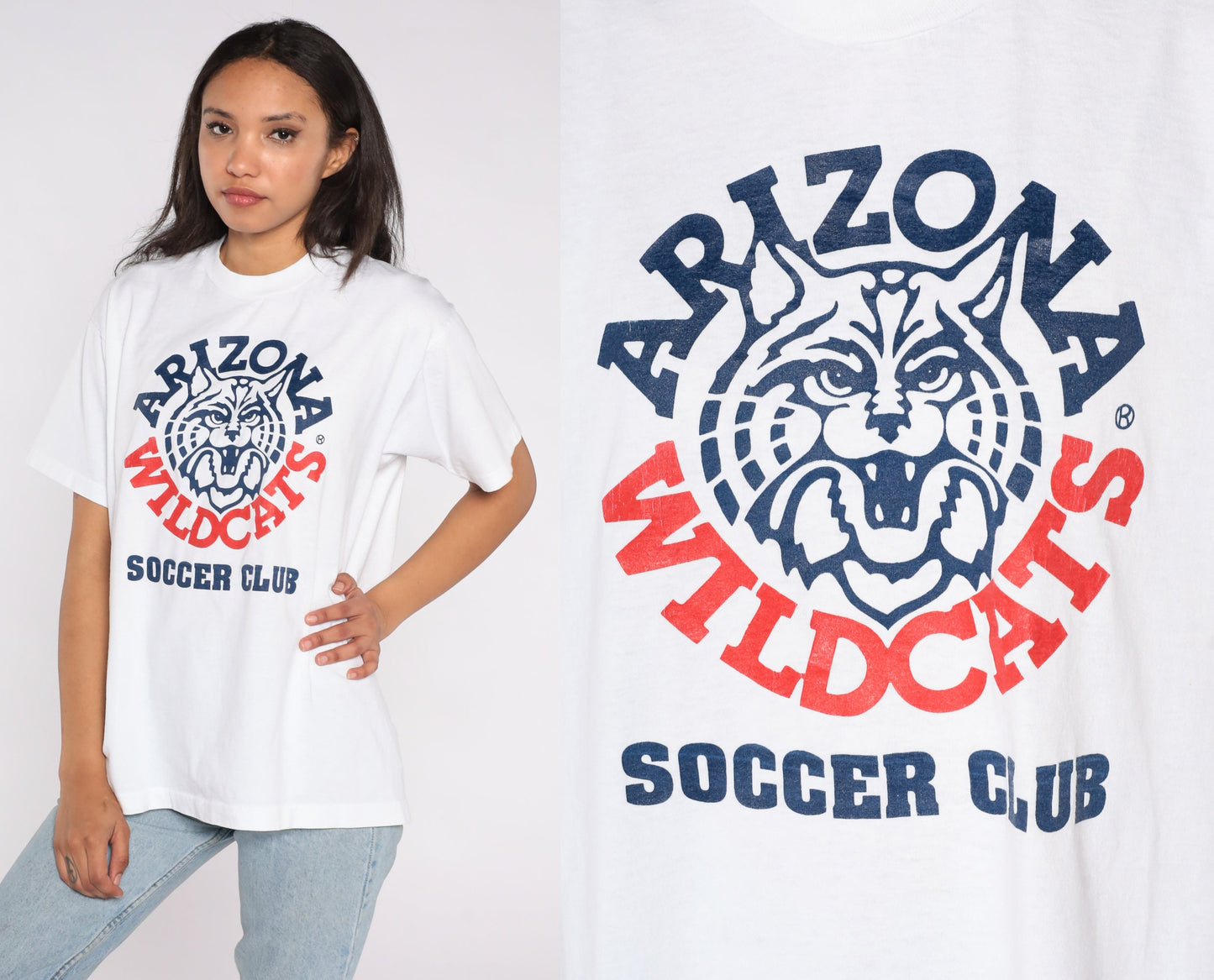 80s Arizona Wildcats University Graphic T-Shirt Screen Stars White Extra Large XL