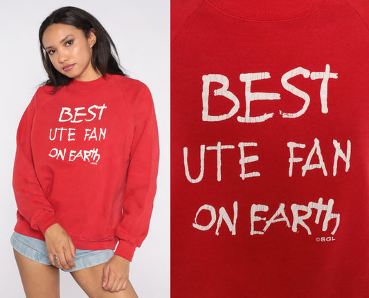 80s Utah Utes Sweatshirt Red Graphic Crewneck College Football Large L