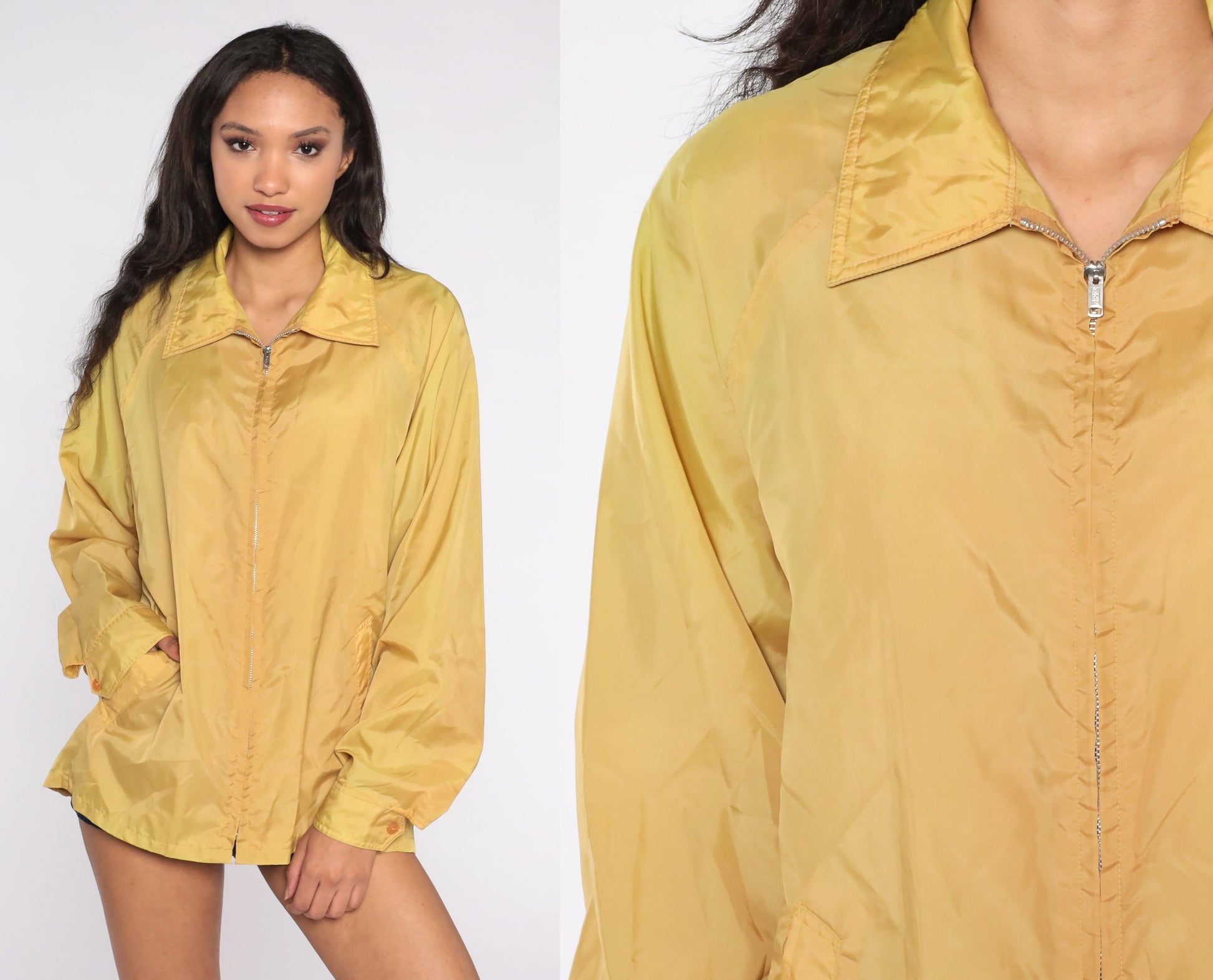 70s Yellow Nylon Windbreaker Jacket Zip Up Extra Large