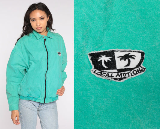 90s Local Motion Hawaii Windbreaker Jacket Green Cotton Zip-Up Medium