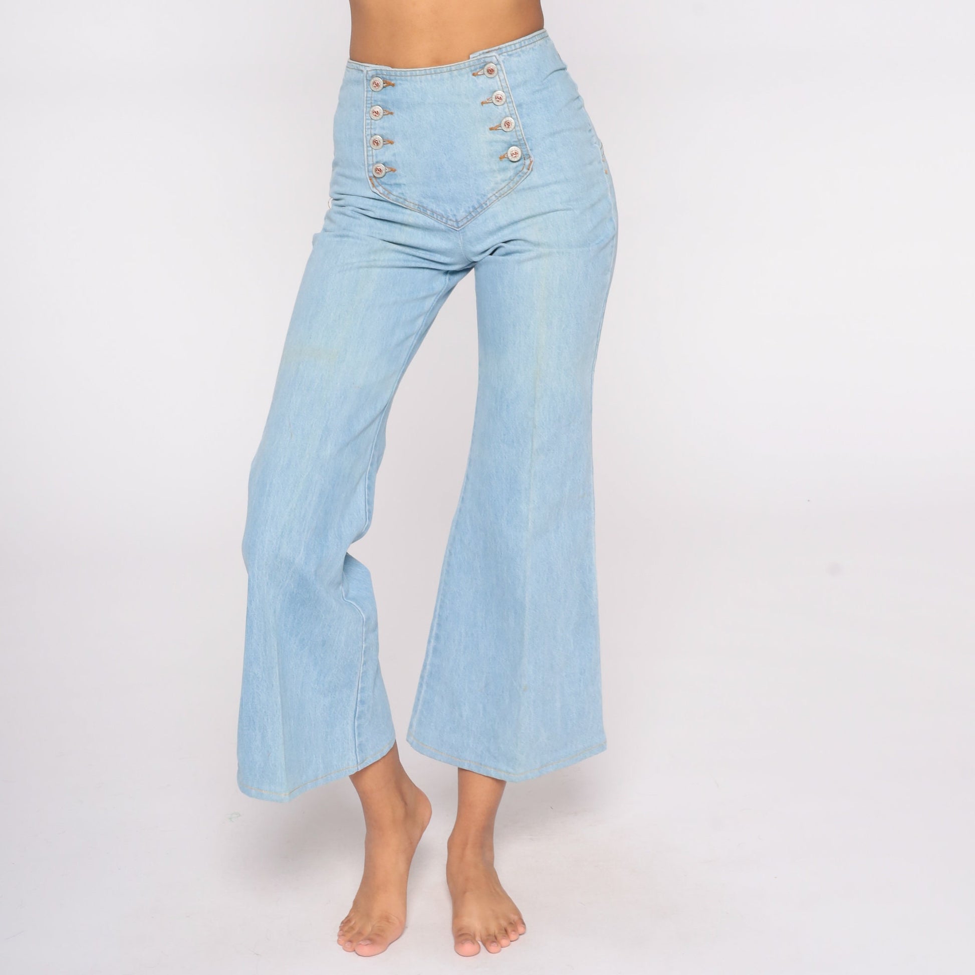 90s Light Wash Flare Jeans High Waisted Double Button Denim Small S