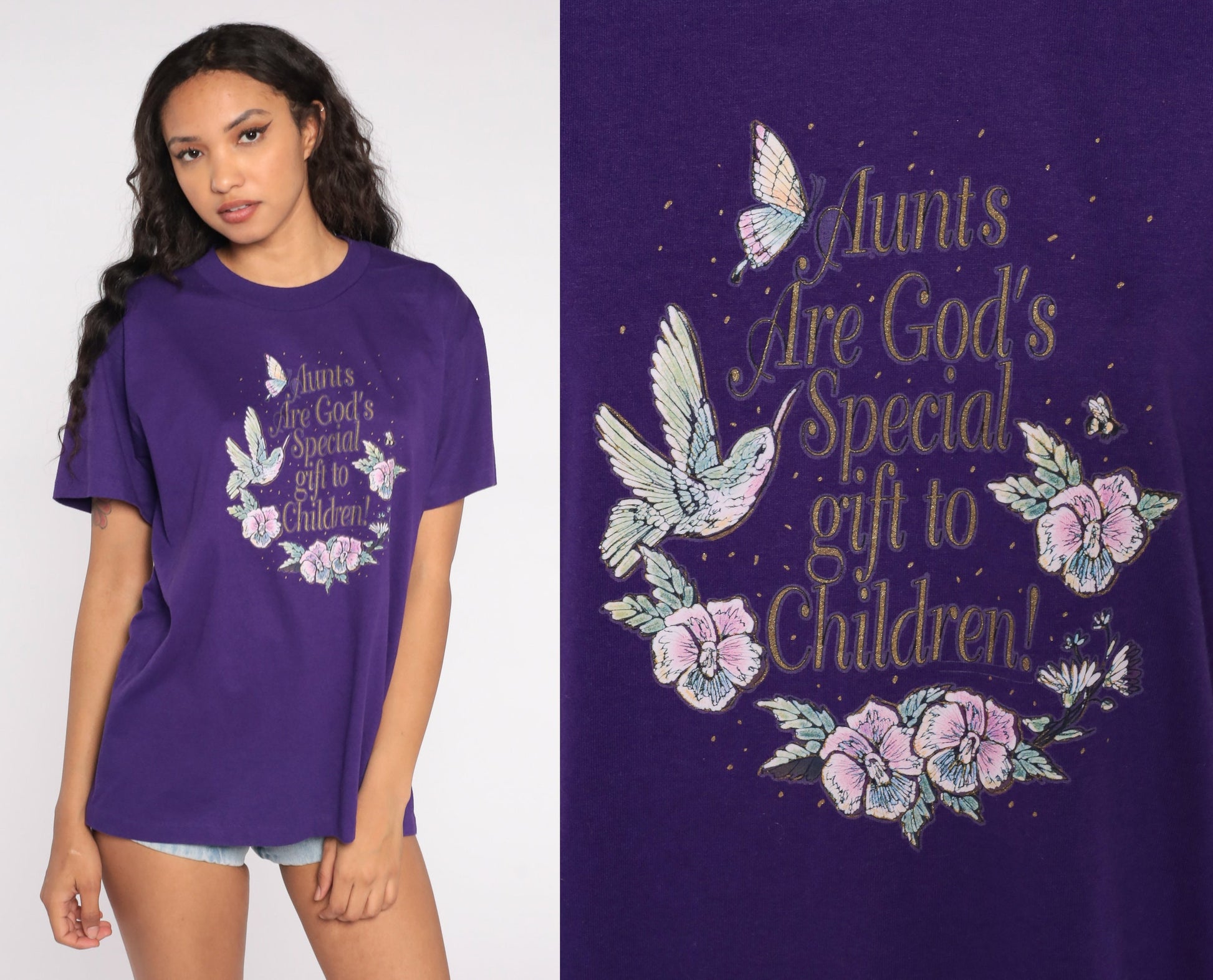90s Aunt Graphic T-Shirt Purple Christian Novelty Tee Large