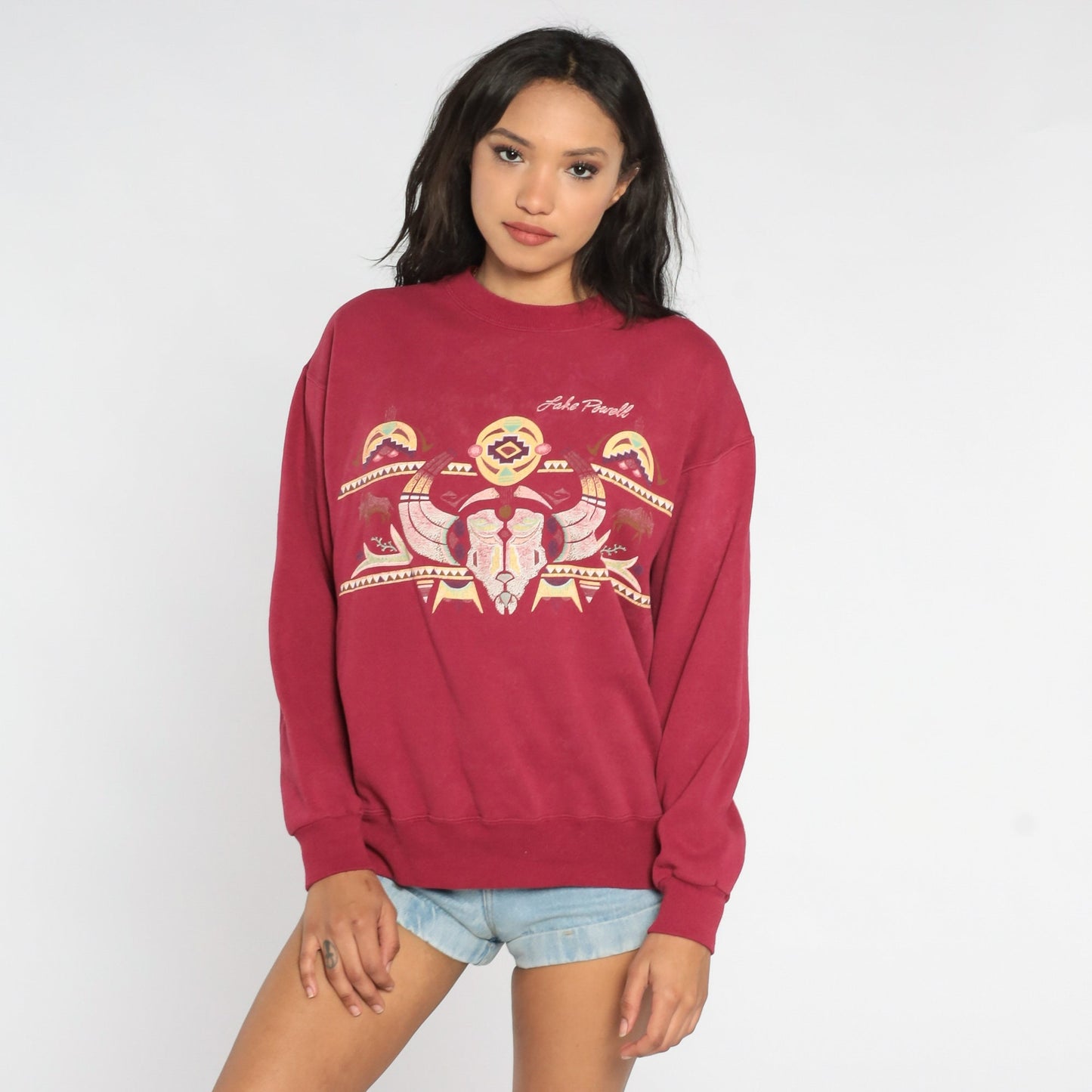 90s Lake Powell Arizona Utah Sweatshirt Red Buffalo Skull Graphic Large