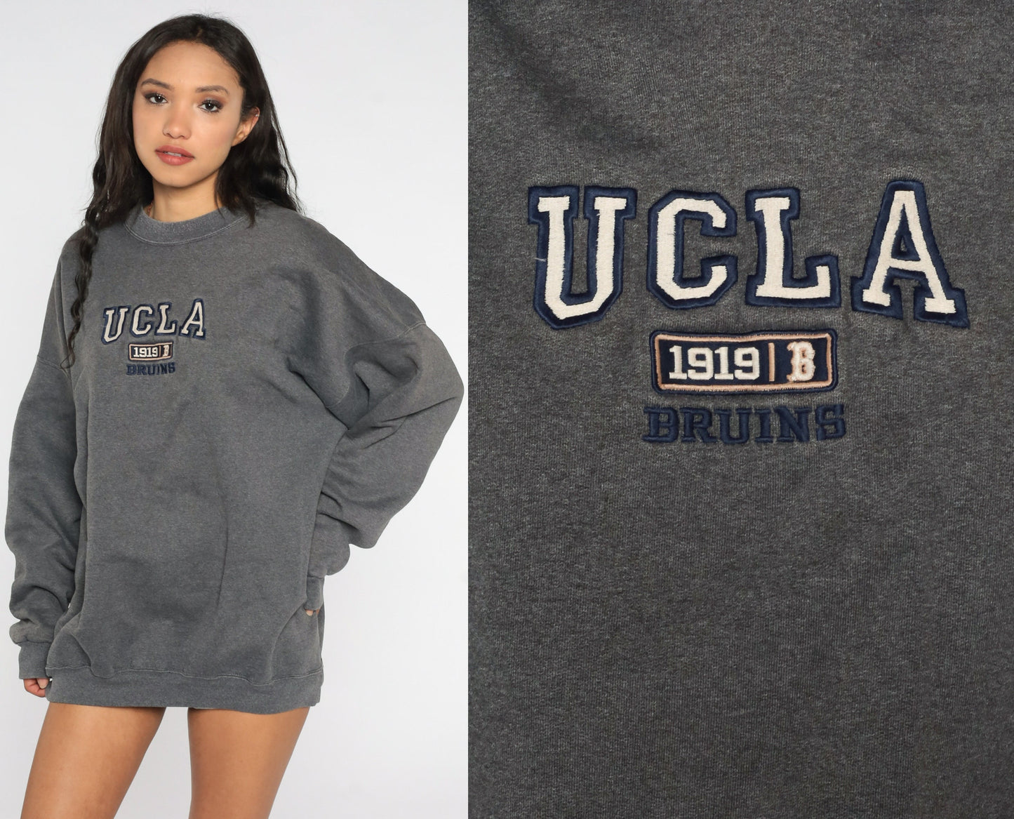 90s UCLA Bruins Football Graphic Sweatshirt Dark Grey Crewneck XXL