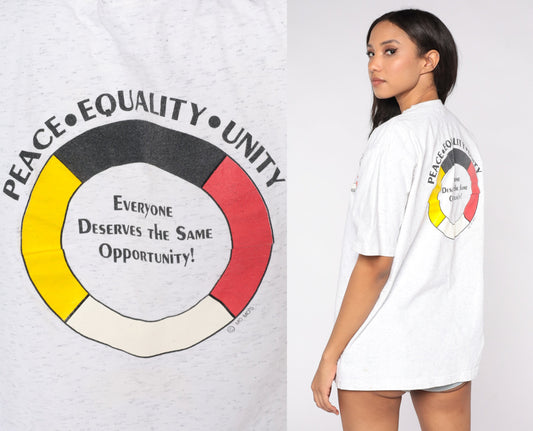 90s United Front Outerwear Peace Equality Unity Graphic Tee Grey Extra Large
