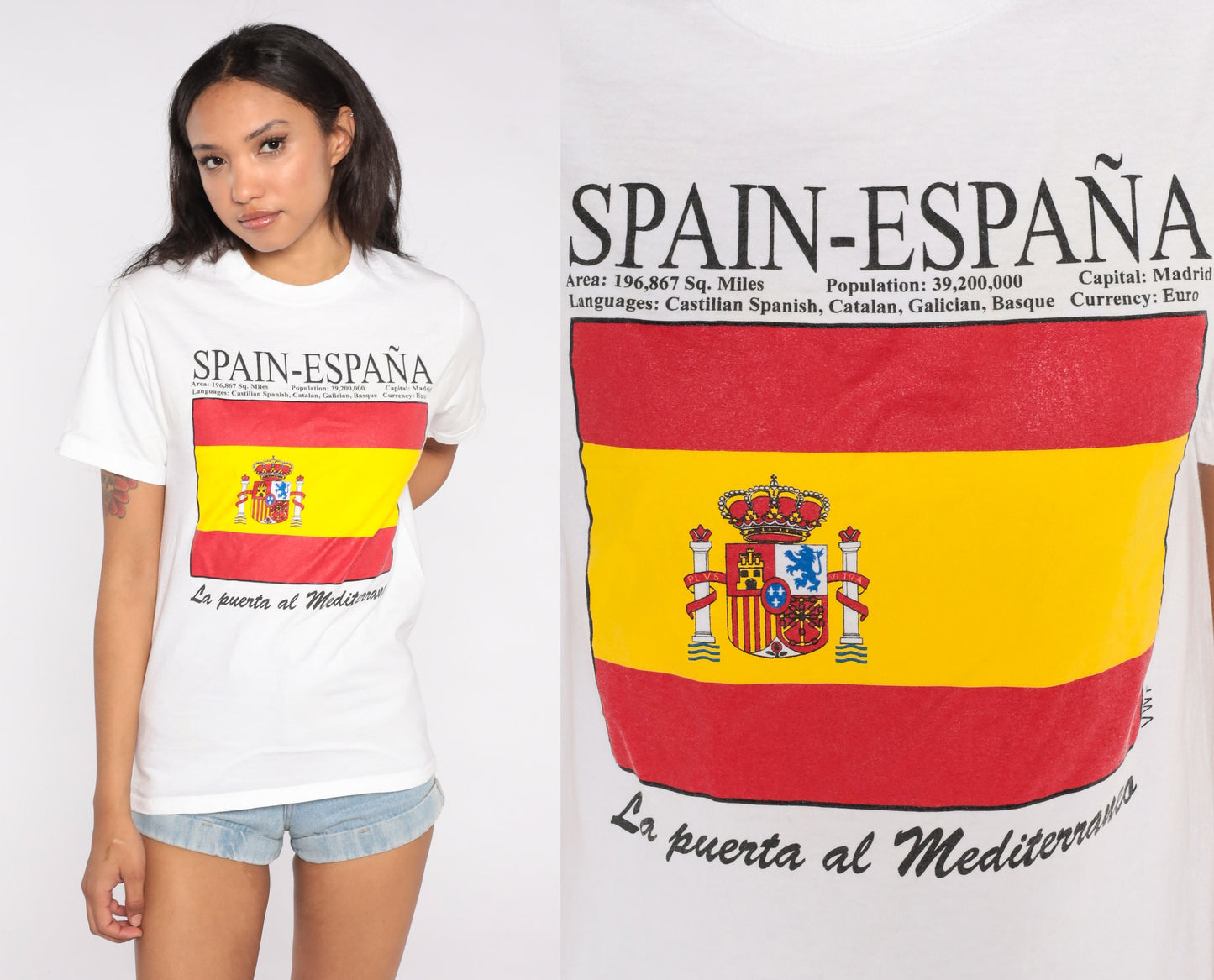 90s Spain España Spanish Flag Graphic T-Shirt Cotton Single Stitch Small
