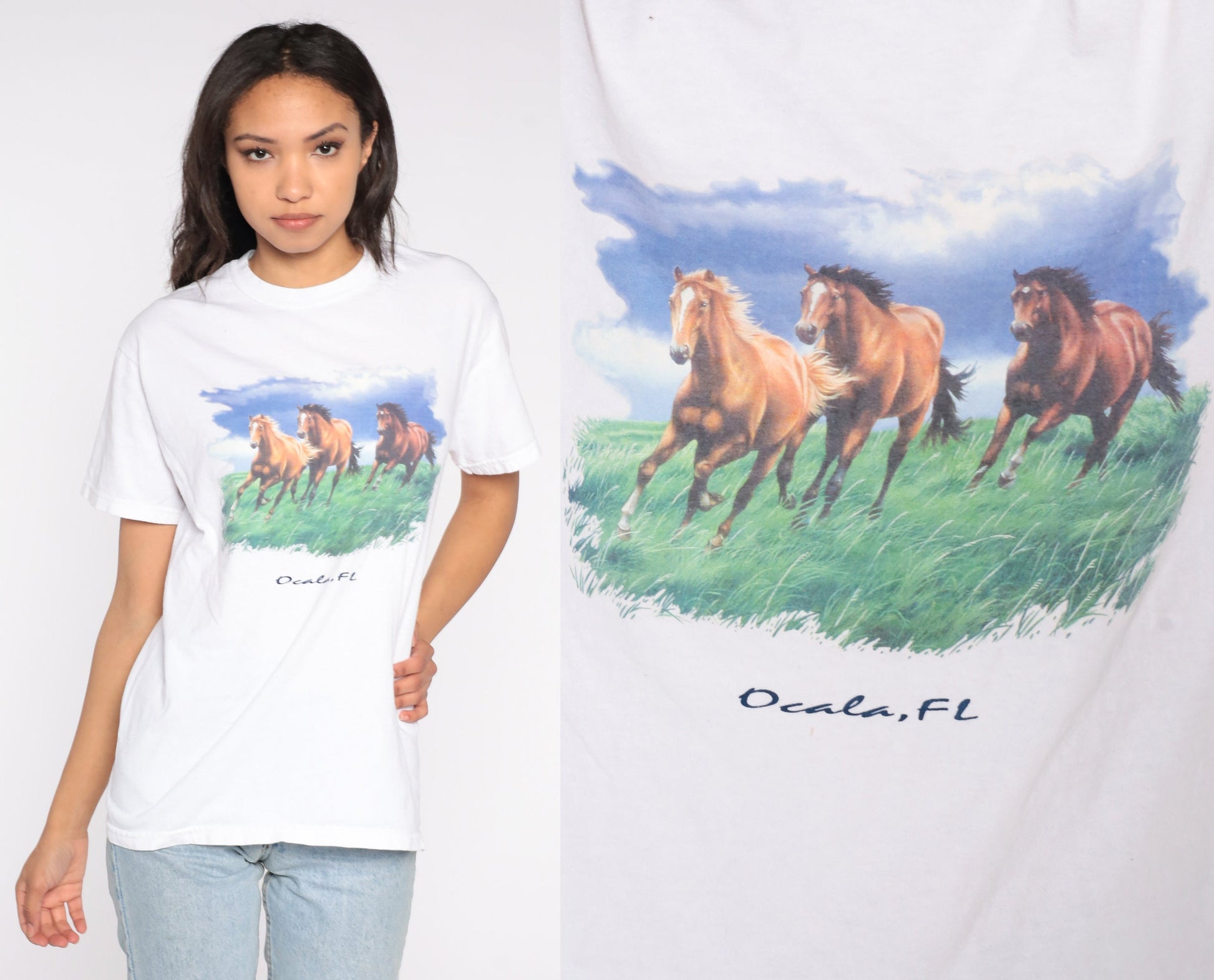 90s Ocala Florida Wild Horse Graphic T-Shirt Cotton Tee Medium M