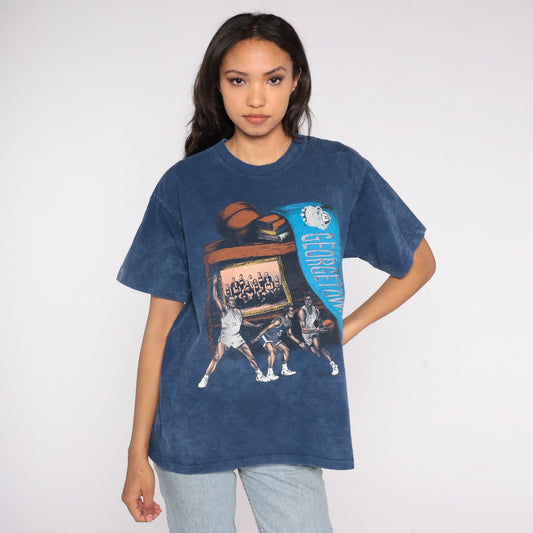 90s Georgetown Hoyas Basketball Graphic T-Shirt Cotton Tee Large L
