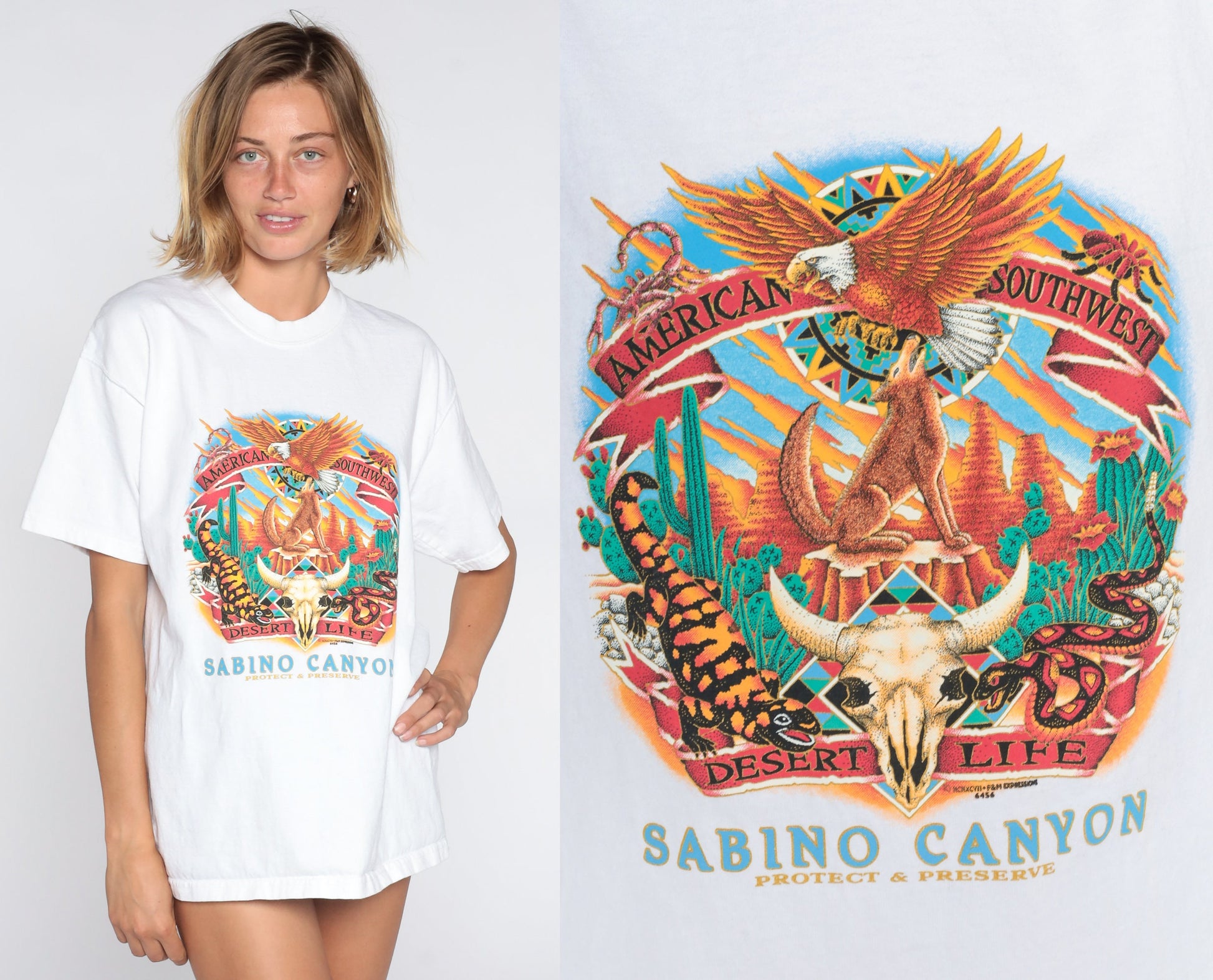 Y2K Sabino Canyon Arizona Wildlife Graphic T-Shirt Coyote Eagle Scorpion Large L