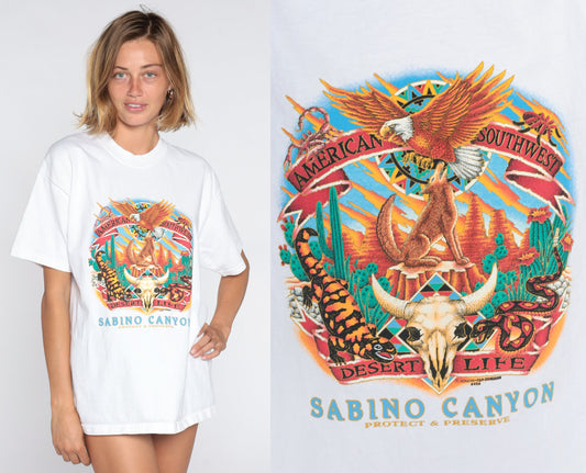 Y2K Sabino Canyon Arizona Wildlife Graphic T-Shirt Coyote Eagle Scorpion Large L