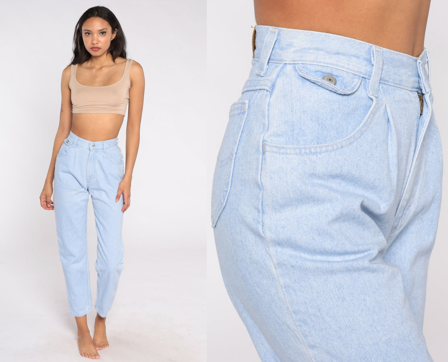 80s Lee Pleated High-Waist Tapered Jeans Light Wash Denim Extra Small XS