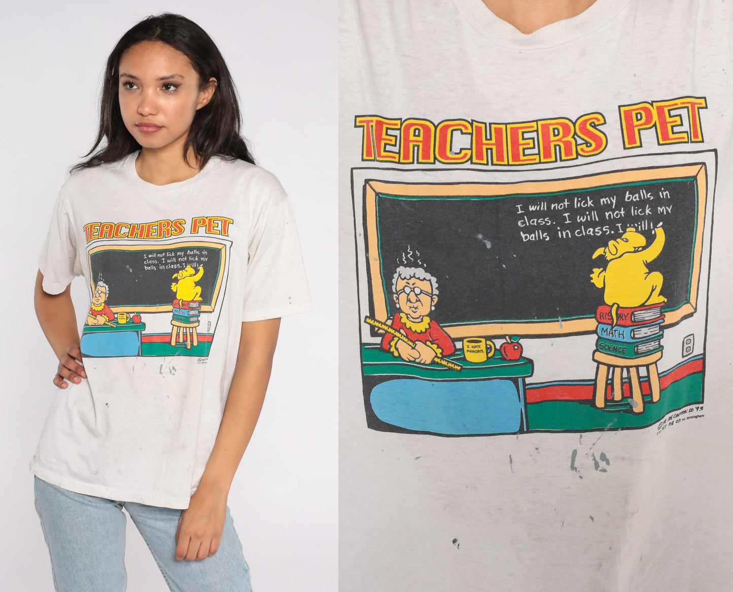 90s Teachers Pet Dog Joke Graphic T-Shirt Distressed Cotton Large L