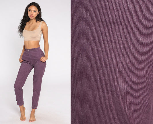 80s Purple Corduroy High-Waist Tapered Pants Extra Small