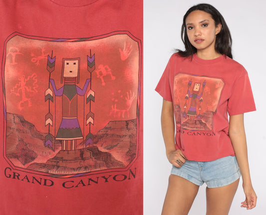 90s Grand Canyon Hopi Petroglyph Graphic T-Shirt Cotton Red Small