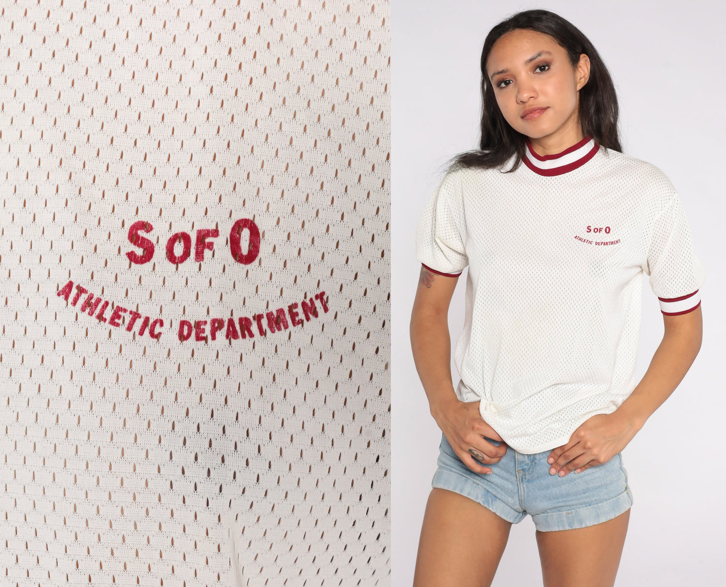 80s Champion School of the Ozarks Mesh Ringer T-Shirt White Medium