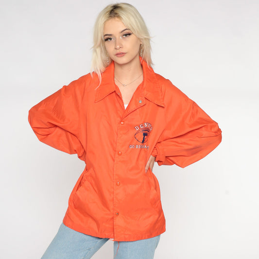 70s Denver Broncos Nylon Windbreaker Snap Jacket Orange Large