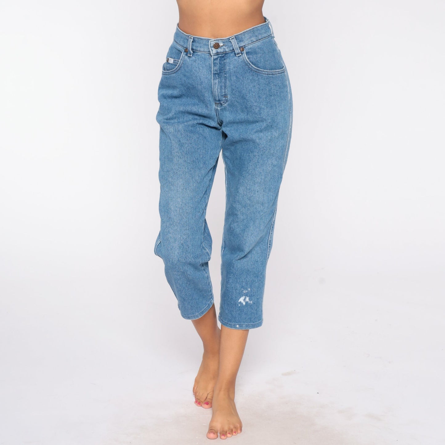 90s Lee High Waist Mom Jeans Blue Denim Tapered Ankle Small S