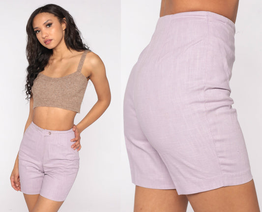 60s Lavender High-Waisted Shorts Slim Fit Purple Vintage Extra Small
