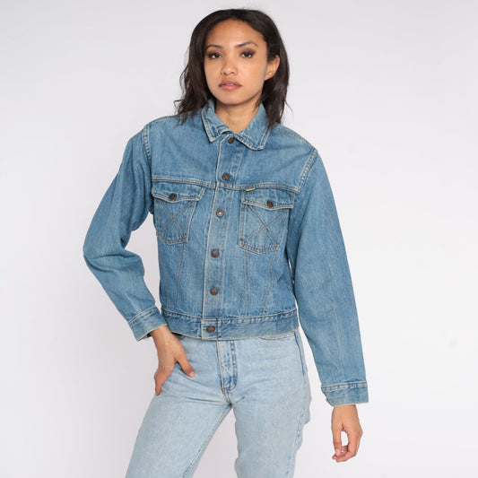 80s Big Yank Denim Jacket Blue Button-Up Trucker Coat Extra Small XS
