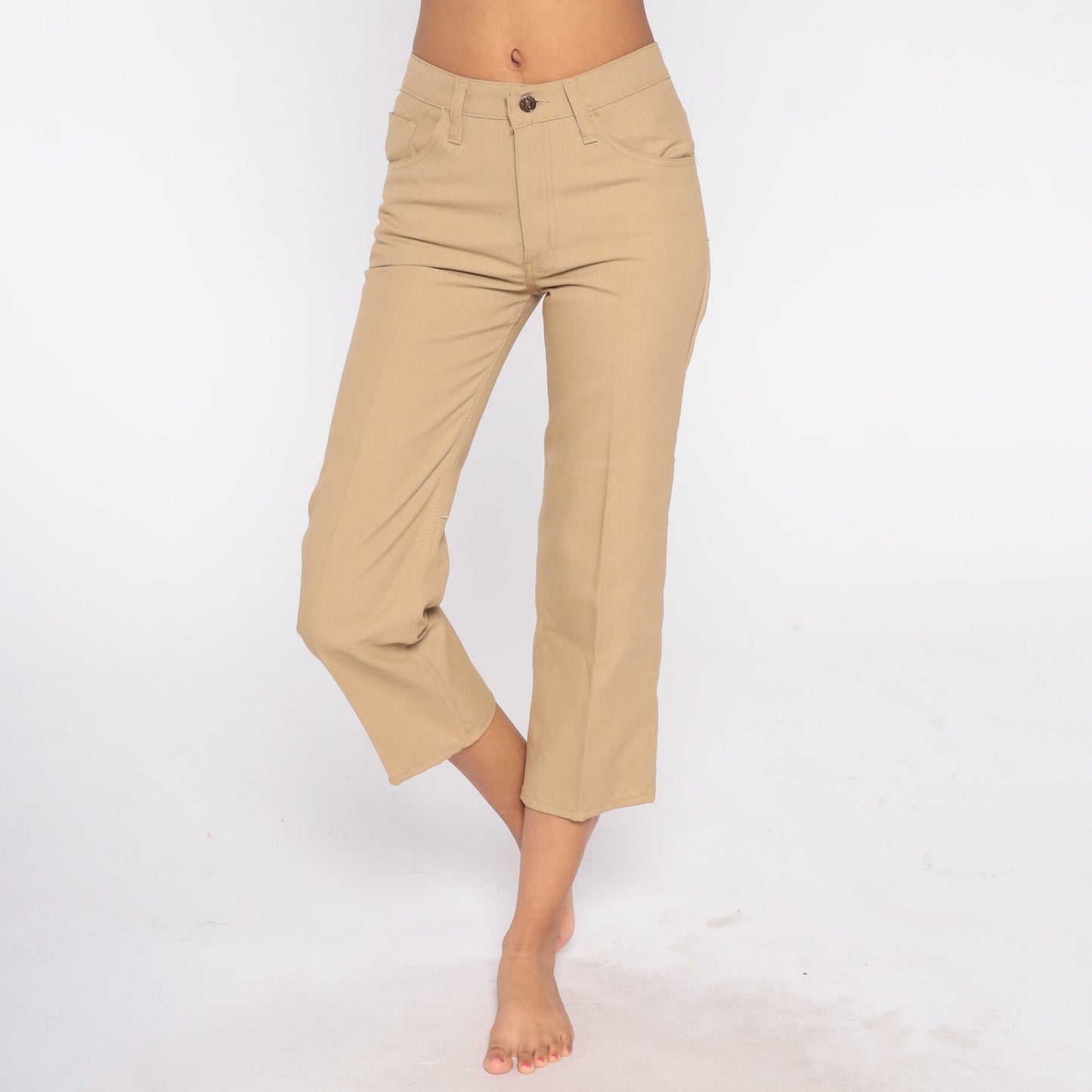 80s Tan High-Waisted Straight Leg Trousers Extra Small XS