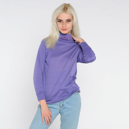 90s Snow Valley Turtleneck Purple Ski Resort Embroidered Long Sleeve Medium M