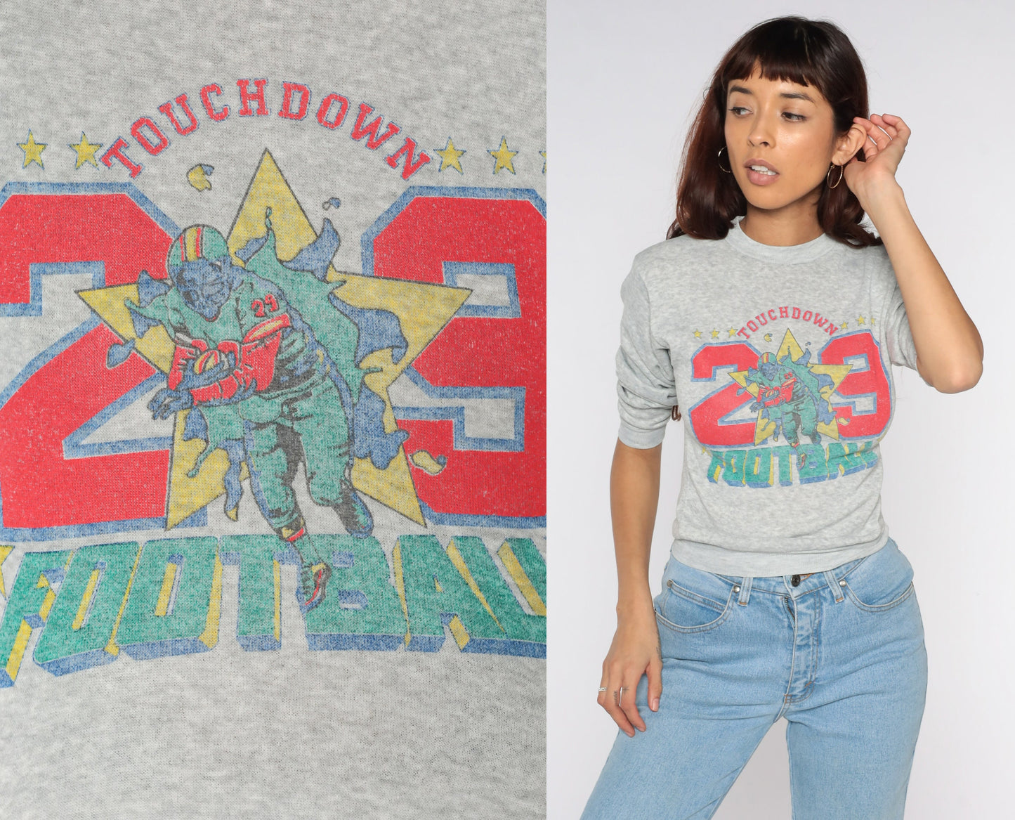 80s Football Touchdown #29 Sweatshirt Grey Graphic Pullover XXS