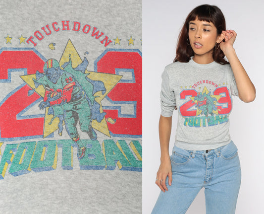 80s Football Touchdown #29 Sweatshirt Grey Graphic Pullover XXS