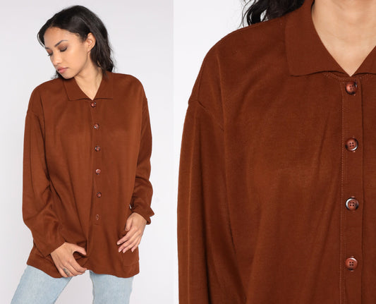 90s Brown Collared Cardigan Acrylic Knit Button-Up Extra Large XXL