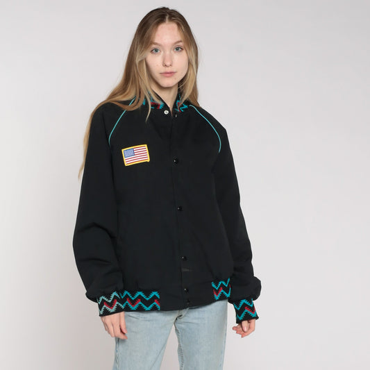 80s Rock N Country Snap Jacket Black Aztec Graphic Unisex Large